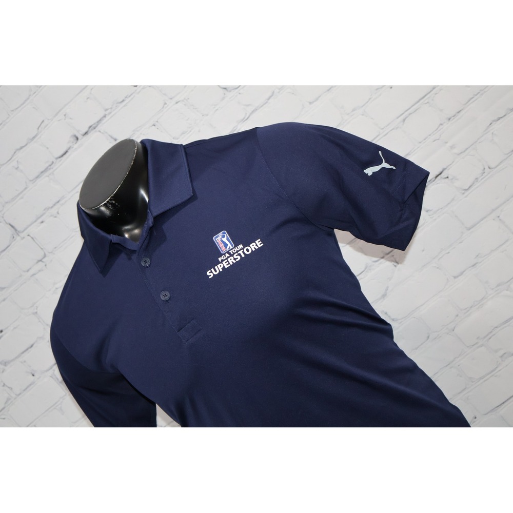 Puma Golf Polo Shirt Men Small Navy PGA Tour Superstore Short Sleeve Logo
